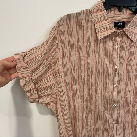 LINE Pari Short Sleeve Relaxed Fit Camp Shirt in Pastel Pink Cotton - Picture 6 of 8